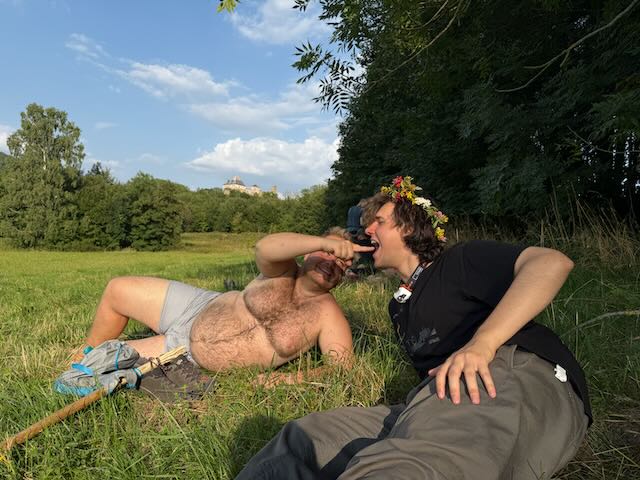 In a meadow near Lipnice nad Sázavou wearing a flower crown, August 2025